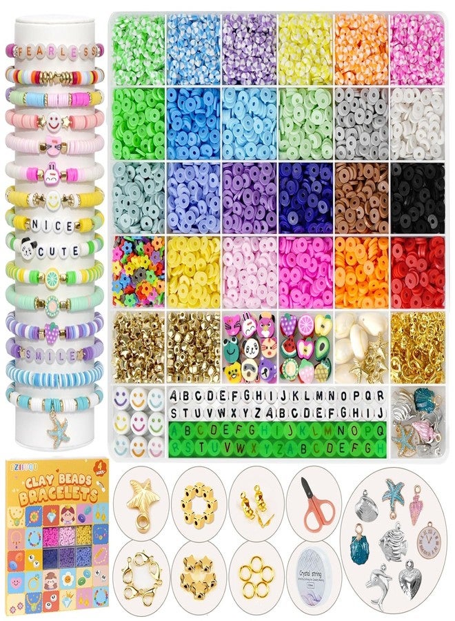 THECLOUDMALL Bracelet Making Beads Kit - 24 Colors Heishi Bead Set, Preppy Bracelet Kit with Polymer Flat Clay, UV Letter Beads for Jewelry and Earrings Making (A) - Image 1